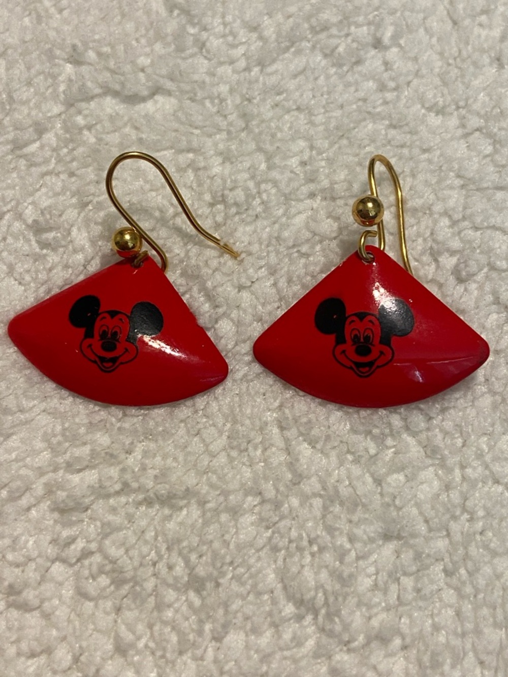 Vintage metal Red Mickey Mouse Fan-Shaped Dangle Earrings